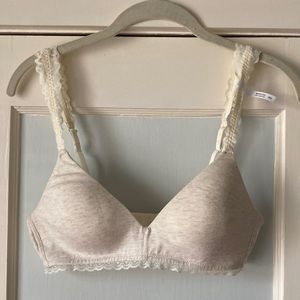 Cream wireless bra with lacy straps